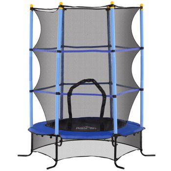 HOMCOM Trampolín para Niños de +3 Años Ø163 cm con Red de Seguridad y Marco de Acero Carga 50 kg para Interior y Exterior Azul