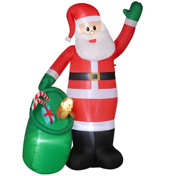 Outsunny Papá Noel inflable, 275 cm, con saco y oso, decoración navideña con luces LED integradas
