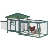 pawhut gallinero de madera jaula para gallinas de exterior con nido bandeja extraible y espacio para correr 196x76x97 cm verde   aosom espana