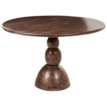 Mesa De Comedor Moderna Redonda De 119 Cm Tablero Y Patas De Madera De Mango Marrón Oscuro Silvon