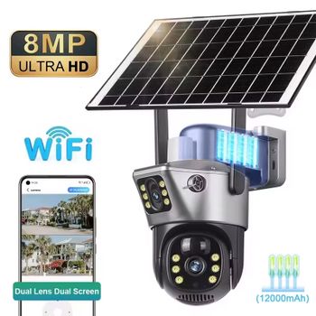Cámara Solar de doble pantalla 4K y 8MP para exteriores, inalámbrica, WiFi, PTZ, lente Dual, protección de seguridad, seguimiento automático, cámaras CCTV