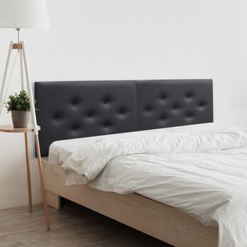 Dhome Cabecero De Polipiel Con 3 Hileras Intercaladas De Botones Cabezal Tapizado Cama Lujo (negro, 190cm (2 Piezas))