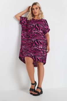 Yours Vestido Fresco Corto Rosa De Cebra, Mujer Curvy Y Tallas Grandes, Yours