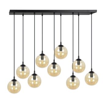 Regleta de techo estilo vintage con 9 esferas de cristal ámbar