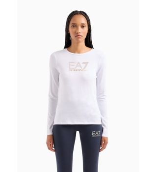 EA7 para mujer. 8NTT51_TJDQZ Camiseta de manga larga Evolution de algodón y modal elástico blanco (XL), Casual