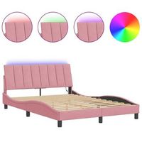 estructura de cama con luces led terciopelo rosa 120x200 cm