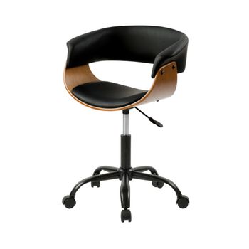 Silla de oficina giratoria con ruedas en madera y pu negro