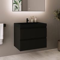 mueble de bano suspendido con lavabo negro 60 cm negro mate con 2 cajones - lomazoo monaco