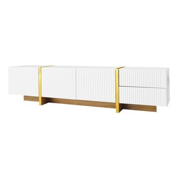 Mueble De Tv De 190 Cm, Blanco Y Dorado, 3 Puertas Y 2 Cajones