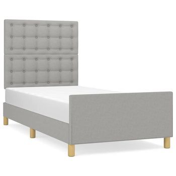 Cama Individual | Cama Para Adultos | Estructura De Cama Con Cabecero De Tela Gris Claro 80x200 Cm