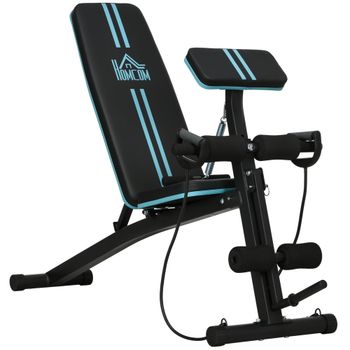 HOMCOM Banco de Musculación Plegable con Respaldo Regulable Extensión de Pierna Cojín de Predicador Banda 160x54x106 cm Negro