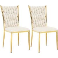 set 2 sillas de comedor sillas de cocina de terciopelo con respaldo alto tejido patas de metal - beige - woltu