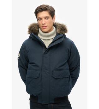 Superdry para hombre. M5011930A Cazadora bómber de pelo sintético Everest marino (M), Casual, Poliéster, Sostenible