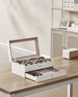 caja de reloj con tapa de cristal de cuero sintetico blanco