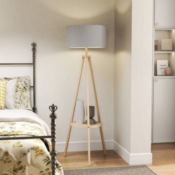 Lámpara De Pie Trípode De Madera Homcom 48x48x153 Cm Gris