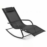 costway silla mecedora exterior transpirable con reposabrazos curvos y reposacabezas desmontable para balcon patio terraza carga 160kg negro
