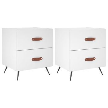Mesita De Noche 35x40x47,5 Cm Madera Trabajada, Hierro Y Cuero Sintético Pu - Blanco