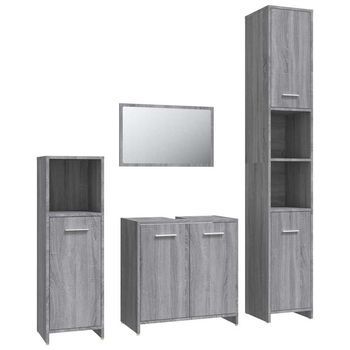 Set De Mueble De Baño | Armarios De Baño 4 Uds Madera Contrachapada Gris Sonoma