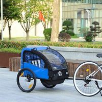 remolque de bicicleta para ninos con cinturon de seguridad azul