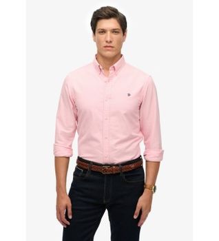Superdry para hombre. M4011037A Camisa Classic Oxford L/S rosa (XL), Algodón, Clásico, Manga larga