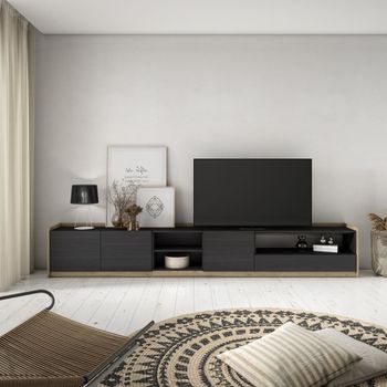 Mueble tv efecto madera negro y roble 310x37x50cm
