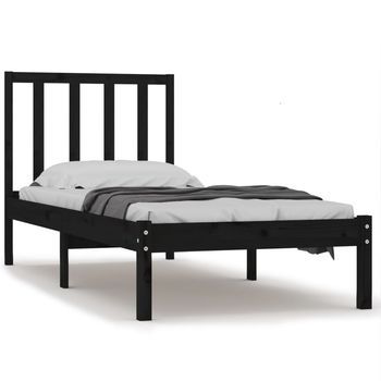 Estructura De Cama Madera Maciza De Pino Negro 75x190 Cm