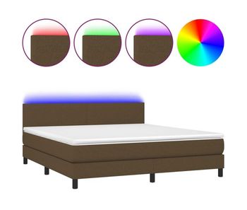 Cama box spring con colchón led tela marrón oscuro 160x200 cm diseño plano
