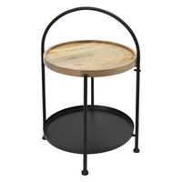 mesa auxiliar dos niveles o38x55 cm metal negro y madera ecd germany