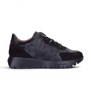Wonders para mujer. A-24111 Zapatillas de Piel Odisei01 negro (39), Plano, 1 a 3cm, Serraje, Cordones, Casual