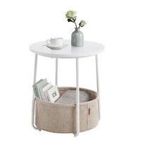 mesa auxiliar redonda con cesta de almacenaje aglomerado - blanco