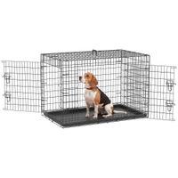 pawhut transportin de perro de 2 puertas jaula de alambre para perros plegable con asa acero 92x57x625 cm negro   aosom espana