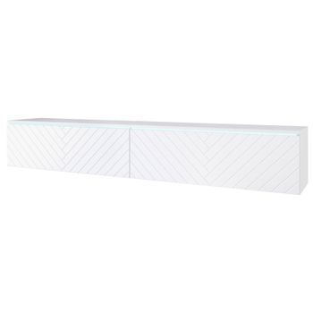 Mueble De Tv Lowboard D 180 Cm, Mueble De Televisión, Mueble De Salón, Con Iluminación Led, Color Blanco Espiga