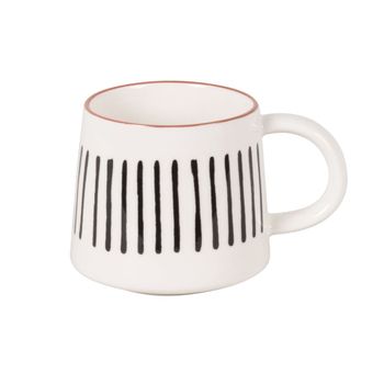 Taza de cerámica blanca con dibujos negro y marrón