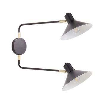 Lámpara De Pared Moderna Aplique 2 Luces Iluminación Pantalla Tambor Metal Acero Ajustable Con Elementos Dorados Negro Kadassa