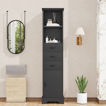 Armario De Baño - Mueble De Almacenamiento - Mdf - Negro (38x26x172.5cm)
