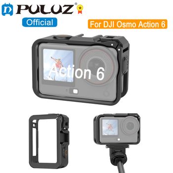 PULUZ Jaula de expansión de plástico para cámara deportiva DJI Osmo Action 6, adaptador vertical-horizontal, marco de cámara con soporte de zapata fría