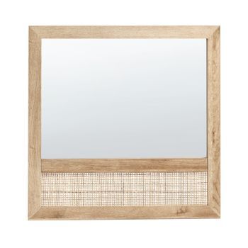 Espejo De Pared Decorativo Cuadrado Moderno 60 X 60 Cm Marco De Tablero De Partículas Con Ratán Madera Clara Rosell