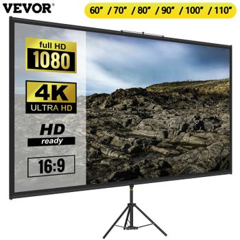 SucceBuy 60 70 80 90 100 110 pulgadas Pantalla de proyector con trípode con soporte 16:9 4K HD Cine en casa portátil para proyección interior y exterior
