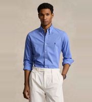 polo ralph lauren para hombre 710928255003 camisa de popelina elastica custom fit azul l casual algodon clasico manga larga