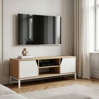 mueble de tv kerrkondam con compartimentos 120x40x46 cm - roble  blanco encasa