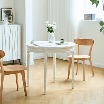 Mesa de comedor redonda para 4 personas en madera de pino blanco