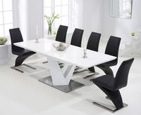 harmony 160cm white high gloss extending dining table with 6 hampstead chairs