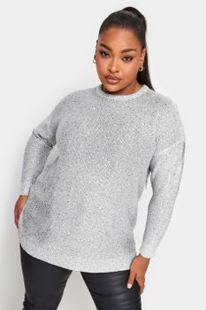 Yours Jersey Con Lentejuelas Plateadas, Mujer Curvy Y Tallas Grandes, Yours