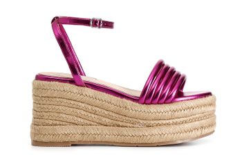 sandalias con mignon acolchado en cuña hot pink
