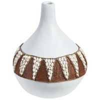 jarron de terracota blanco madera oscura 33 cm a mano patron rustico simpang