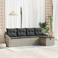 set de sofa de jardin de 5 piezas con cojines gris claro poliratan v4644 unico  gris
