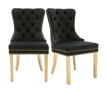 Juego de 2 sillas de terciopelo con patas de metal - negro