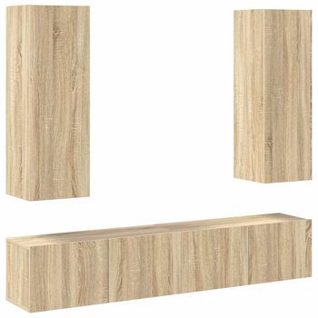 Set De Muebles Salón Tv 4 Pzas Madera Ingeniería Roble Sonoma Vidaxl