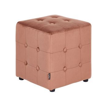 Puf Cubo Reposapiés Capitoné Dormitorio Sala De Estar Terciopelo Rosa Melocotón Wisconsin