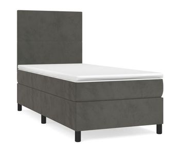 Cama box spring con colchón terciopelo gris oscuro 90x200 cm diseño plano